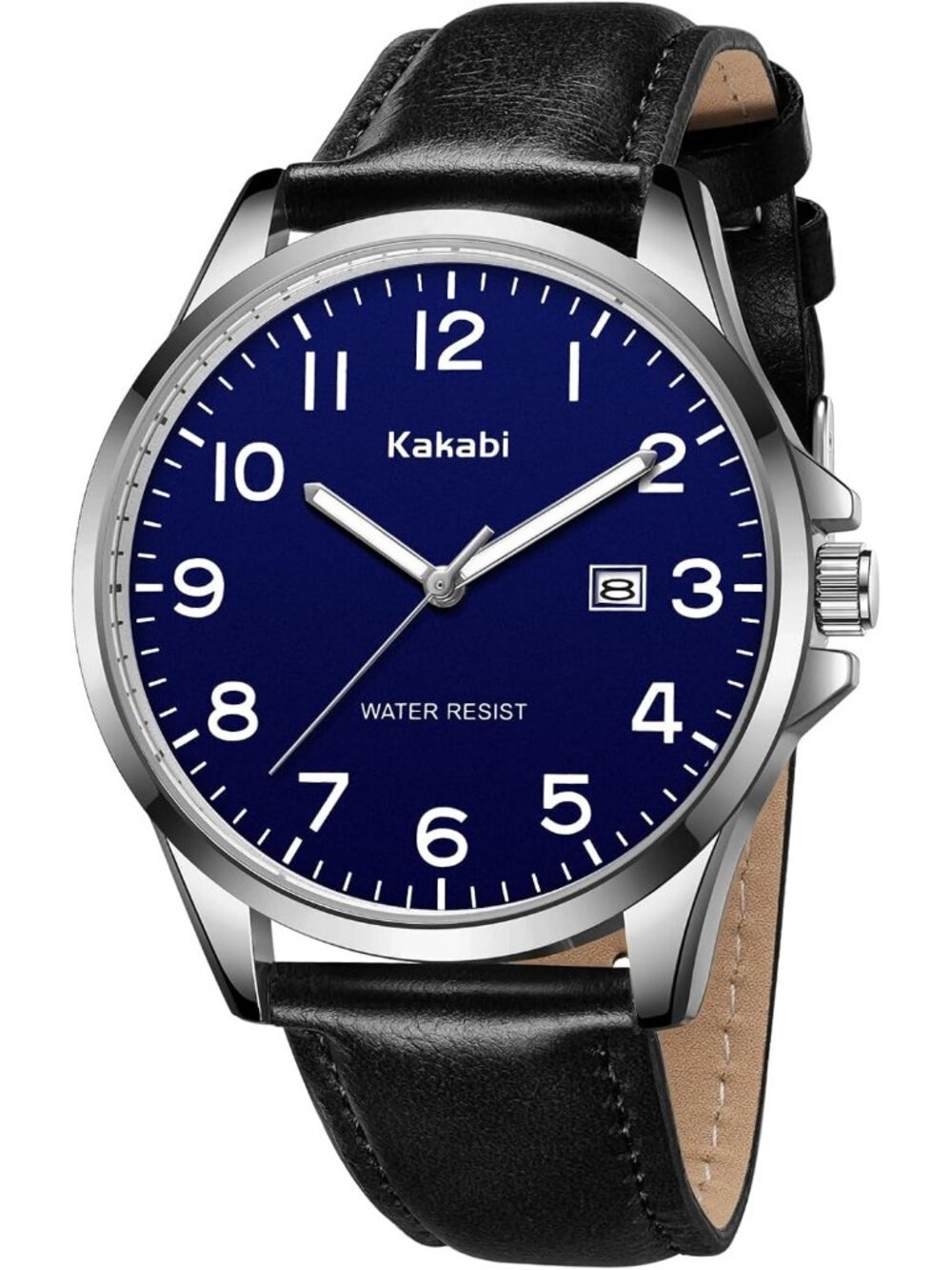Men's Black Blue Waterproof Quartz Analog Date with Leather Strap Wrist Watches